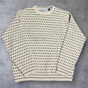 VINTAGE‎ Bill Blass Sweater Mens L  Crème Textured Hand Framed Grandpa USA